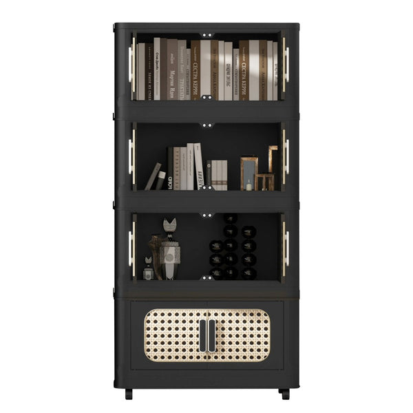 English Elm Retro Folding Storage Cabinet With 5 Tiers, Magnetic Door & Wheels - Space-Saving & Versatile! W2873P366259-GIGA