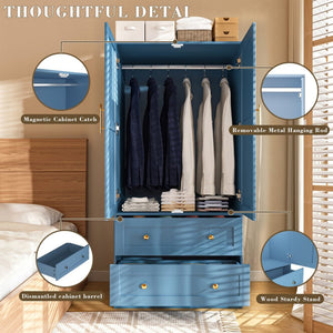 English Elm Shaker Two Door Wardrobe Armoire with Hanging Rod Drawers and Bedroom Storage T3210P477664