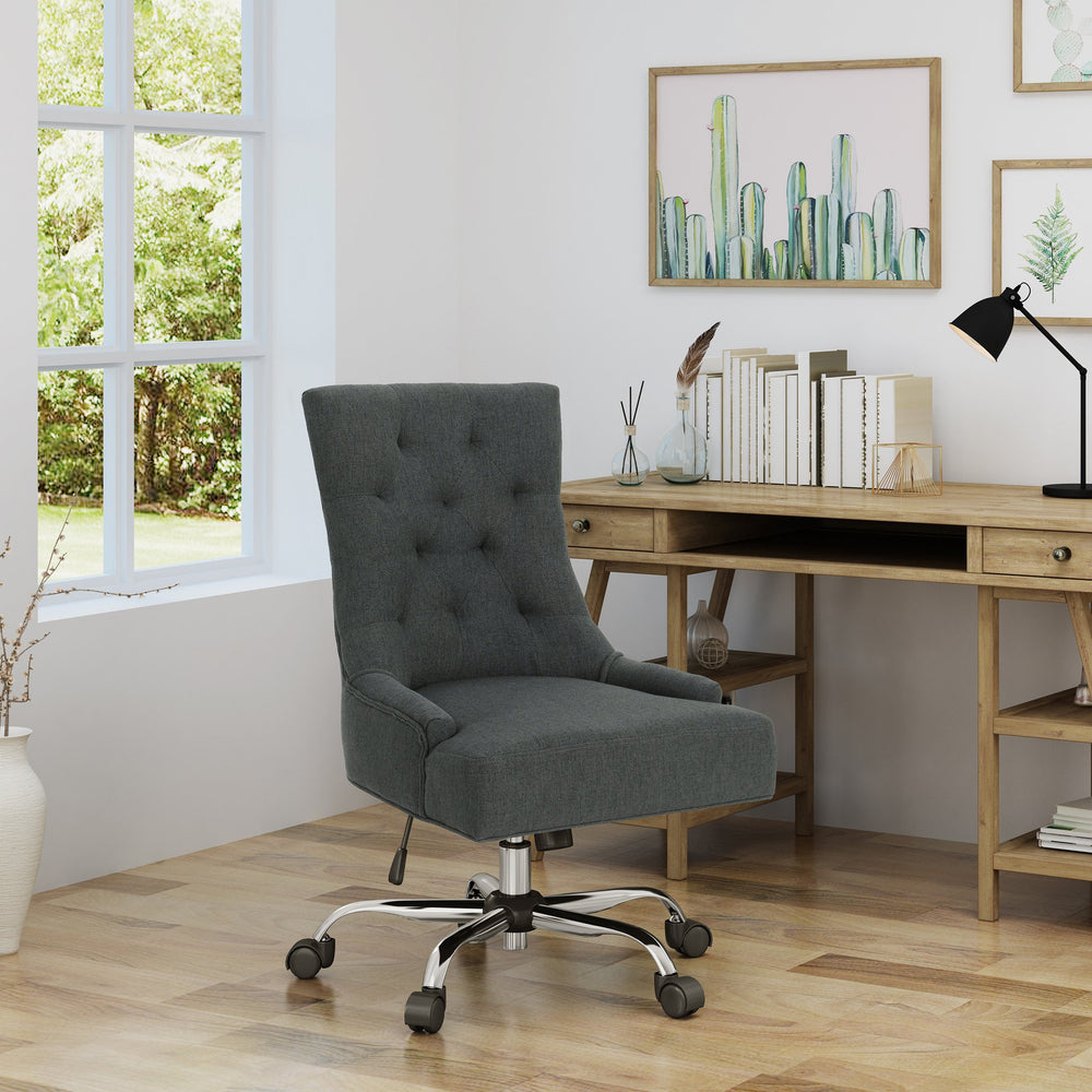 English Elm Christopher Knight Home® - OFFICE Chair with Tufted Diamond Stitching, Sloped Arms, Adjustable Height, Swivel & Chrome Casters Dark Gray 61658.00DGRY