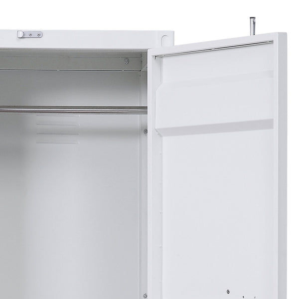 English Elm White Industrial Wardrobe with Full-Length Container Lock, Metal Shelf & Rod, Secure Modern Storage B062P185726