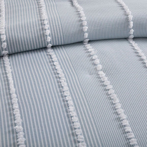 English Elm 3- Piece King Cotton Yarn Dyed Stripe Jacquard Pompom Comforter Set Oeko-tex Certified Blue B035P482893