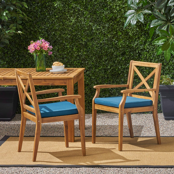 English Elm Christopher Knight Home® - PERLA Outdoor Dining Chair Set of 2 with Water‑Resistant Cushions, Acacia Wood, Comfortable Seating Blue,Teak N762P251938C