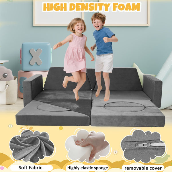 English Elm 15pcs Modular Toddler Play Couch Set Velvet Foam Fort Building Playroom Seating Dark Gray T5880P493415