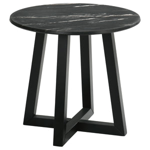 English Elm Enlow Black Round Marble-Like End Table - Modern Design With Scratch-Resistant Top & Solid Base B062P299965