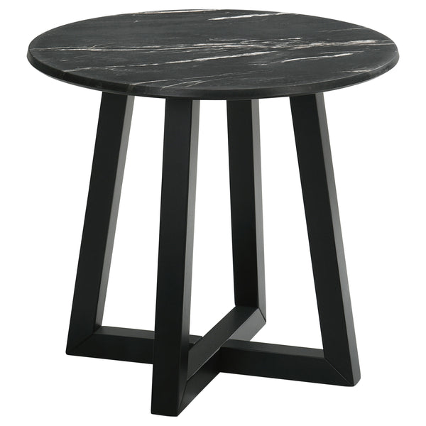 English Elm Enlow Black Round Marble-Like End Table - Modern Design With Scratch-Resistant Top & Solid Base B062P299965
