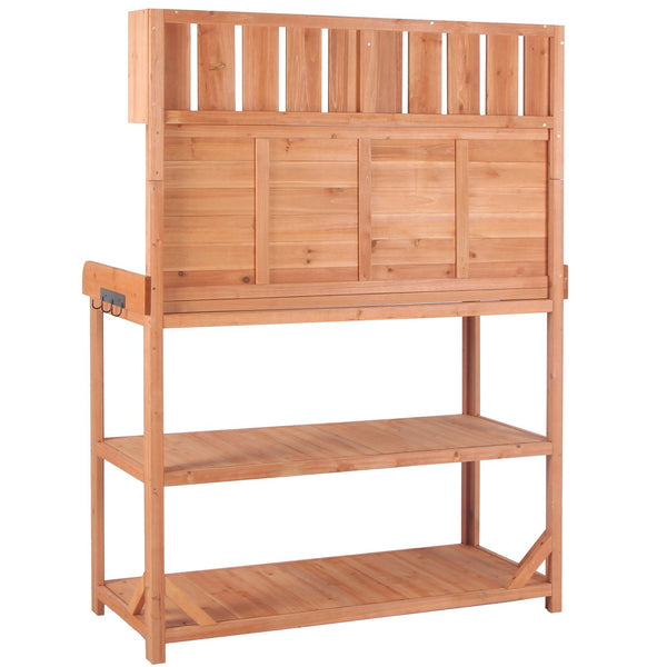 English Elm TOPMAX 65" Wooden Potting Bench with Splash Plate, 4 Shelves & Side Hook, Sturdy Fir Workstation Natural WF285323AAA