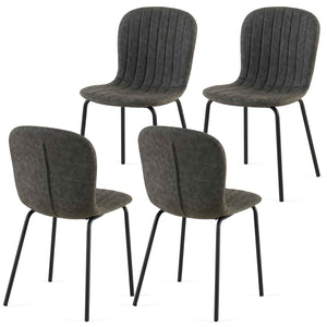 English Elm Dark Grey Faux Leather Dining Chairs Set Of 4,Mid-Century Modern Upholstered Pu Leather Chairs,For Kitchen Dining Room