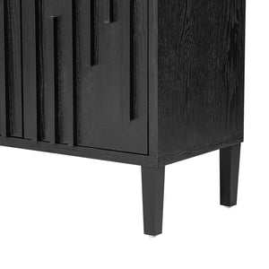 English Elm U_Style 59.8" 4-Door Sideboard with Solid Ash Veneer, Hidden Handles, Spacious Buffet Storage for Home Black N711P290714B