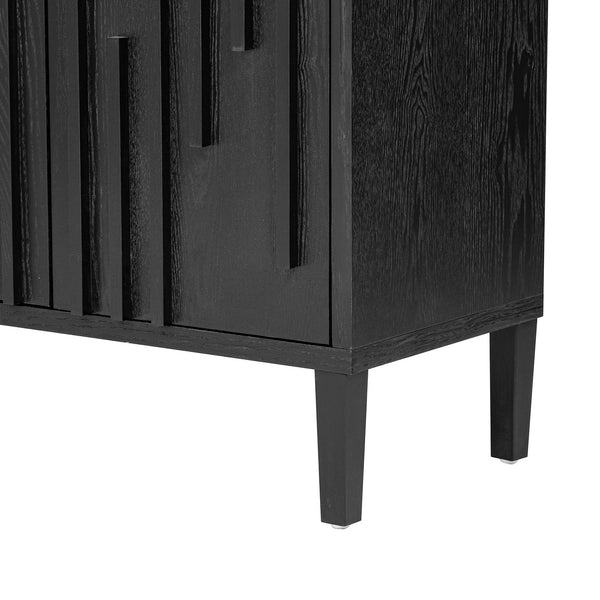English Elm U_Style 59.8" 4-Door Sideboard with Solid Ash Veneer, Hidden Handles, Spacious Buffet Storage for Home Black N711P290714B