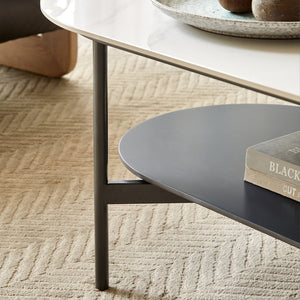 English Elm Coffee ceramic coffee table with sintered stone top, walnut shelf & steel frame for modern rooms W1911P194980