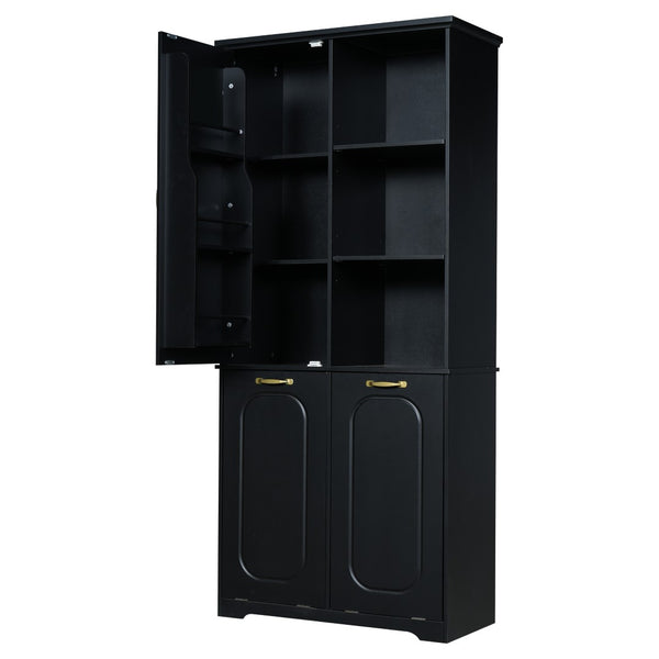 English Elm [video] Freestanding 68 Inch Tall Storage Cabinet with Tilt Out Hampers and Soft Close Door Black N759S427900B