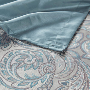 JLA Home Madison Park - Jacquard shower curtain with woven paisley texture, contrast top stripe, durable machine-washable style Teal MP70-8320