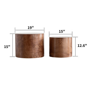 English Elm Nesting Round Coffee Tables Burl Veneer Mdf Set for Living Room or Bedroom W1435P401358
