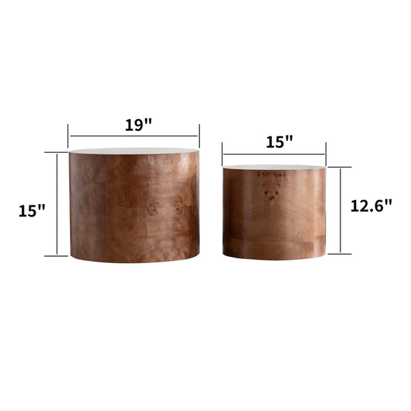 English Elm Nesting Round Coffee Tables Burl Veneer Mdf Set for Living Room or Bedroom W1435P401358