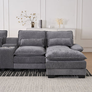 English Elm 123*55" Modern U-Shaped Sleeper Sofa with Double Chaise, Console, Cupholders & USB Ports, Grey W3401S00002