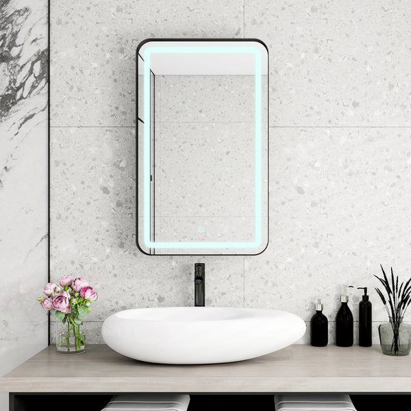 English Elm Rectangle LED Medicine Cabinet Mirror with Soft Touch Light, Magnetic Accessories, Tempered Shelves, Wall-Mounted Storage Black W688P210792