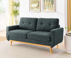 English Elm 67.7" Mid-Century Modern Tufted Upholstered Loveseat Sofa with Solid Wood Legs, Stylish Lounge Piece Grayish Green B343P320254