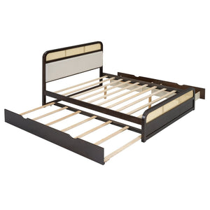 English Elm Queen Wooden Platform Bed With Trundle, 2 Storage Drawers & Padded Headboard In Espresso Finish N820S00010P-GIGA