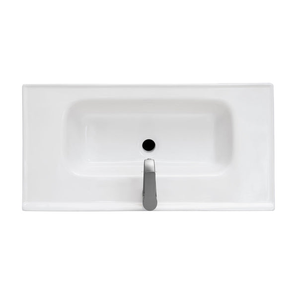 English Elm 32" Modern Bathroom Vanity with White Ceramic Seamless Sink, Textured Aluminum Faucet, Durable Hinges and Open Iron Shelf for Stylish Storage Walnut W688P224395