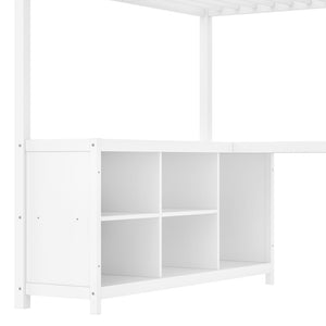 English Elm Twin House Bunk Bed with Slide Storage Stairs and Safety Rails for Kids Rooms W1580S00367