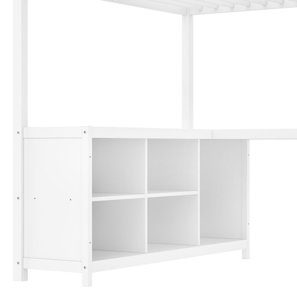 English Elm Twin House Bunk Bed with Slide Storage Stairs and Safety Rails for Kids Rooms W1580S00367