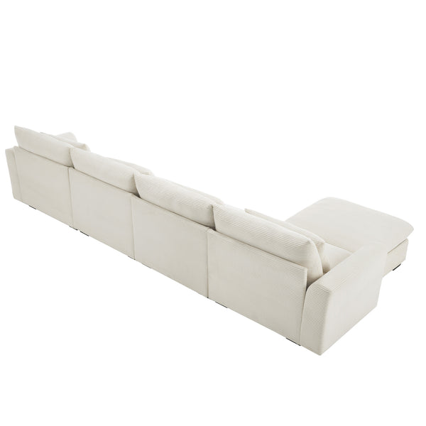 English Elm Large L Shape Sectional Corduroy Sofa with Deep Seats, Storage Ottoman, Ergonomic Support, Modular Comfort for Living Room Beige W714S00643