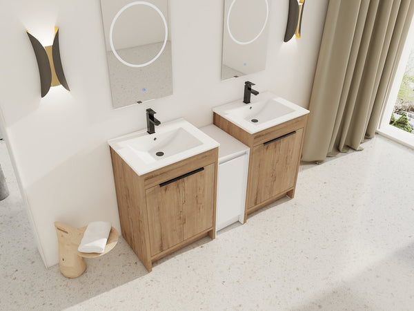 English Elm 60 Inch Freestanding Bathroom Vanity With Ceramic Sink, Soft-Close Doors & Ample Storage Solutions W999S00321