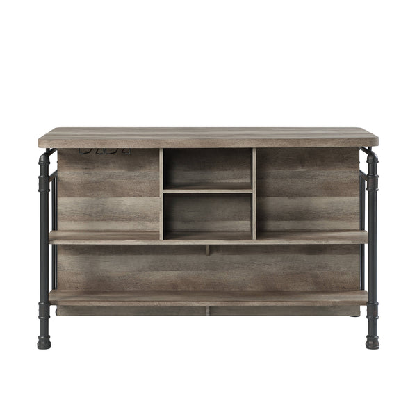 English Elm Edina Counter Height Table in Antique Oak & Sandy Gray Finish – Sturdy 35mm Top, 2 Shelves, 100lb Limit B2726P283822