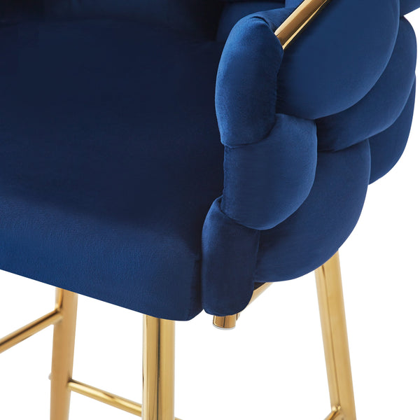 English Elm Christopher Knight Home® - 28'' Velvet Counter Stools Set of 2 with Gold Iron Frame, Plush Back & Footrest for Kitchen Dark Blue N780P199861B