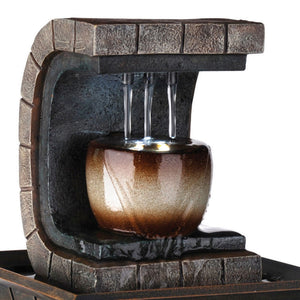 English Elm 9.75" Indoor Meditation Fountain Brown Polyresin with Color-Changing LED, Cascading 3-Pillar Flow B072116410