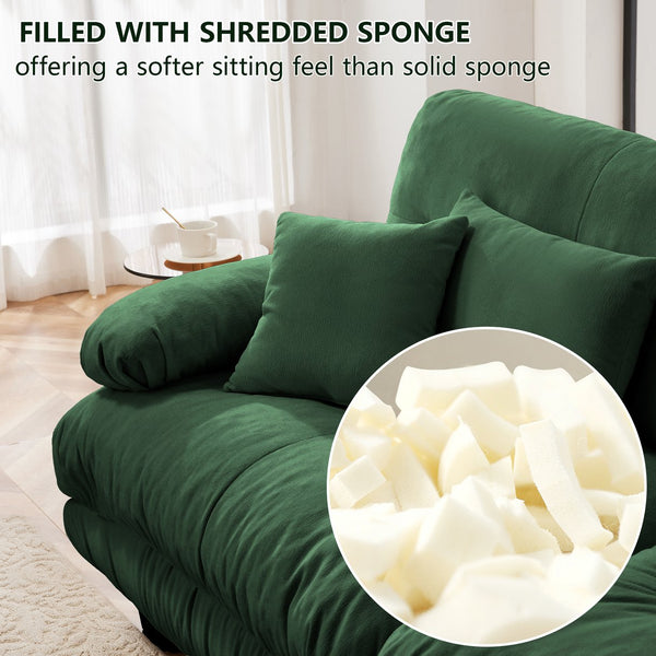 English Elm Cloud Couch 2-Seater Sofa In Soft Green Chenille - Plush Comfort With Lumbar & Throw Pillows Included W714S01088