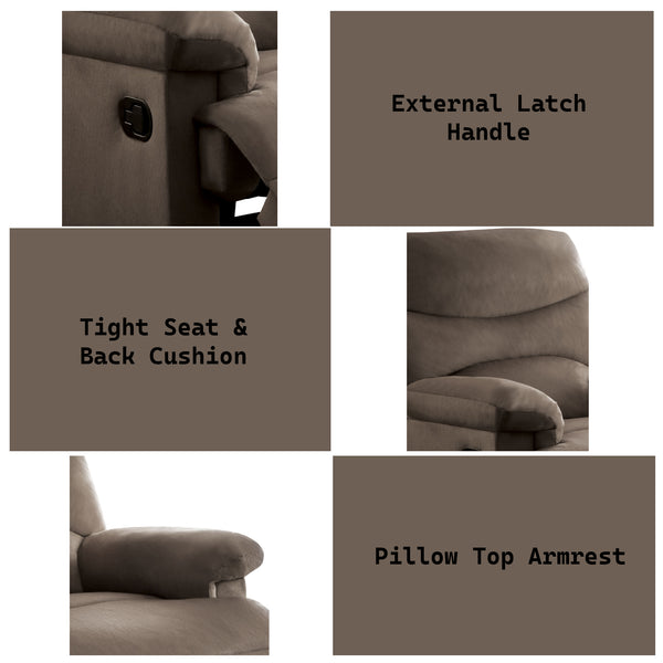 English Elm Arcadia Plush Microfiber Motion Recliner with Pillow-Top Arms, Smooth Latch Mechanism for Relaxation Light Brown 33 L x 31 W x 28 H B2726P256702