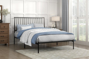 English Elm Metal Queen Platform Bed Matte Powder Coat Angled Headboard Low Profile Frame Black B011P261195