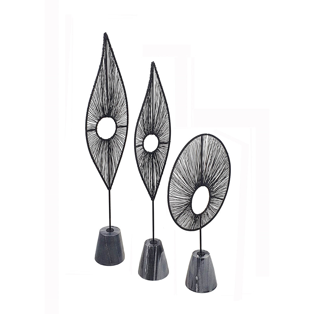 S/3 Truman Decorative Leaf Statuaries – Set Of 3 Tall Marble Base Leaf