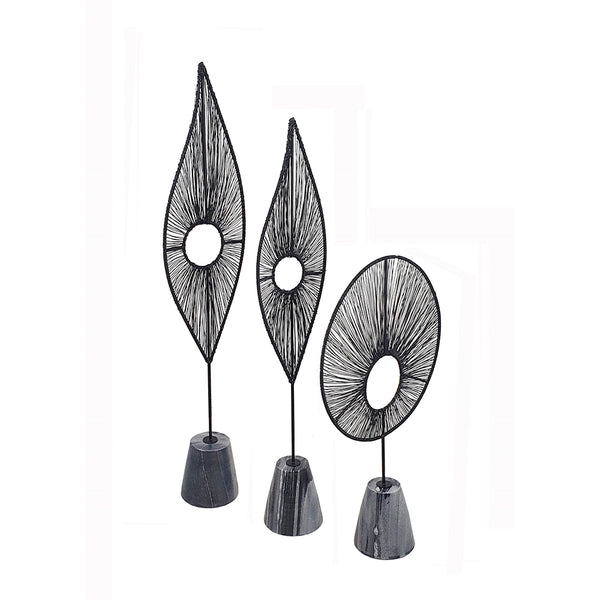 English Elm S/3 Truman Decorative Leaf Statuaries – Set of 3 Tall Marble Base Leaf Sculptures for Contemporary Living Rooms W2078P360885