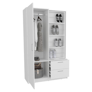 English Elm Seville 71" High Mirror Armoire with Rotating Full-Length Mirror, Drawers, Shelves & Shoe Rack B200S00435