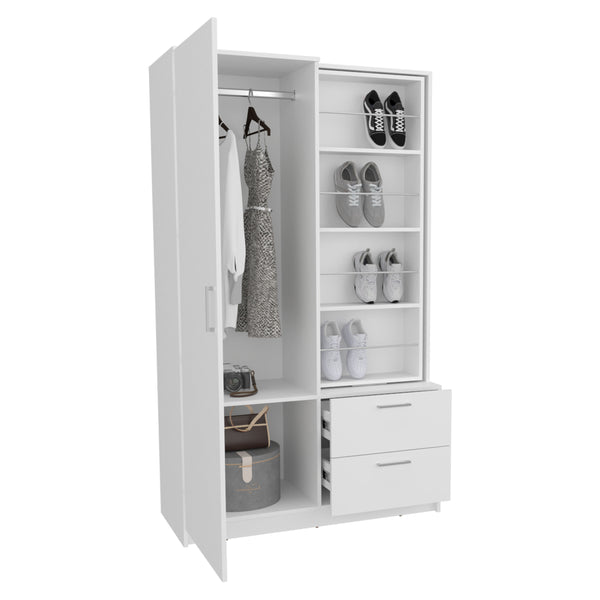 English Elm Seville 71" High Mirror Armoire with Rotating Full-Length Mirror, Drawers, Shelves & Shoe Rack B200S00435
