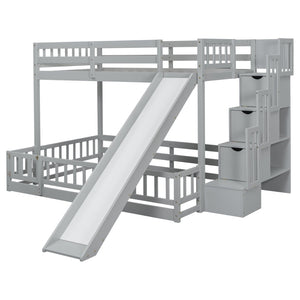 English Elm Twin Over Full Pine Bunk Bed with Fun Slide Storage Staircase and Safety Rails W504P210106