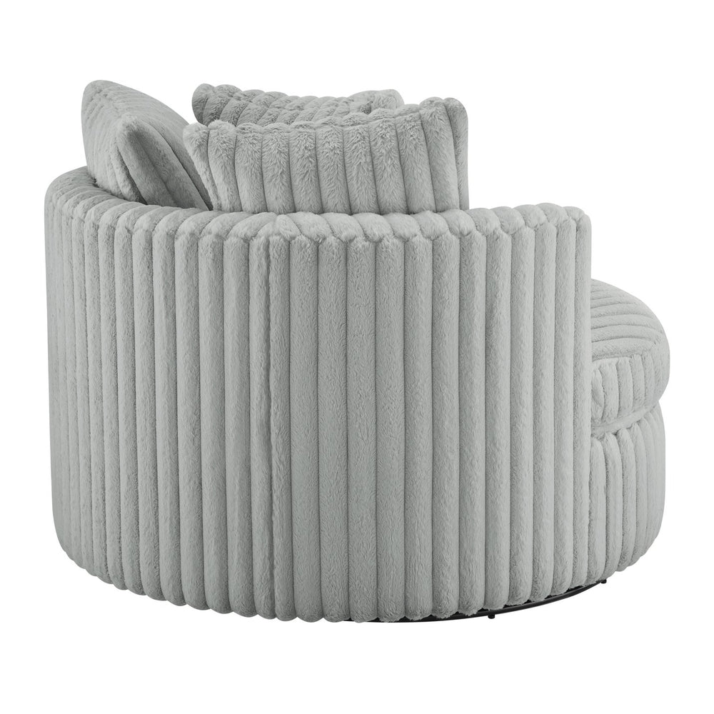 English Elm Mindy Ultra Plush Oversized Swivel Barrel Chair in Grey — Wide-Wale Cord Fabric, Fully Assembled Comfort B050P390589