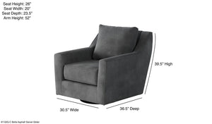 Fusion Bella Asphalt Swivel Glider Accent Chair In Grey - Stylish, Comfortable, And Perfect For Any Room Grey W,100% Polyester 67-02g-c Bella Asphalt Swivel Glider