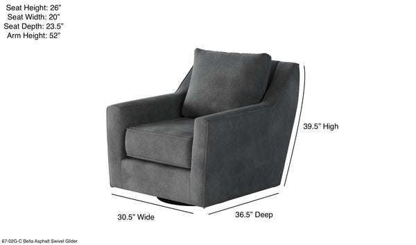 Fusion Bella Asphalt Swivel Glider Accent Chair In Grey - Stylish, Comfortable, And Perfect For Any Room Grey W,100% Polyester 67-02g-c Bella Asphalt Swivel Glider