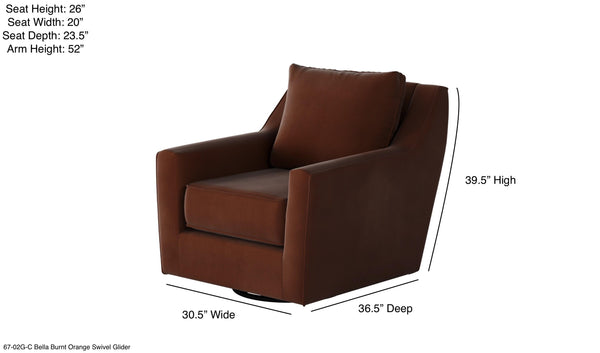Fusion Bella Burnt Orange Swivel Glider Accent Chair - Stylish Comfort With 360° Motion & Reversible Cushions Burnt Orange W,100% Polyester 67-02g-c Bella Burnt Orange Swivel Glider