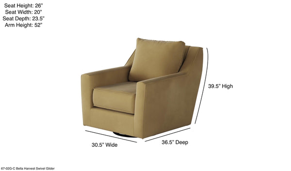 Fusion Bella Harvest Swivel Glider Accent Chair - Stylish 360-degree Motion & Reversible Cushions For Comfort Gold W,100% Polyester 67-02g-c Bella Harvest Swivel Glider