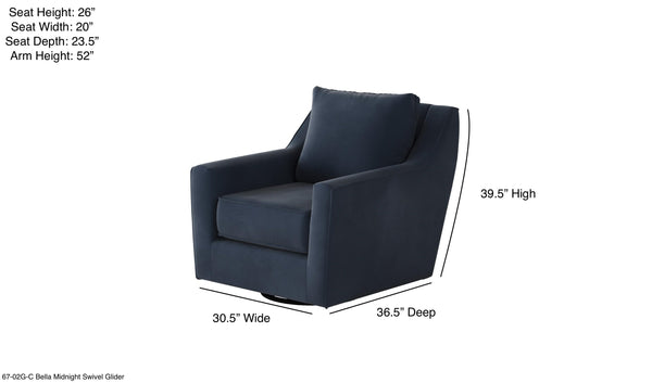 Fusion Bella Midnight Swivel Glider Accent Chair - Stylish 360-degree Motion, Reversible Cushions, Blue Blue W,100% Polyester 67-02g-c Bella Midnight Swivel Glider