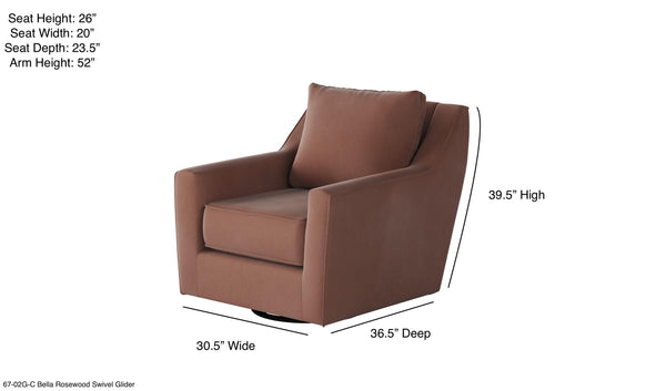 Fusion Bella Rosewood Swivel Glider Accent Chair - Stylish, 360° Motion, Reversible Cushions, Cozy Comfort Rose W,100% Polyester 67-02g-c Bella Rosewood Swivel Glider