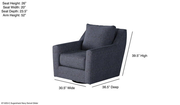 Fusion Sugarshack Navy Swivel Glider Accent Chair - Stylish Blue Upholstery With 360-degree Motion Blue Ws,100% Polypropylene 67-02g-c Sugarshack Navy Swivel Glider