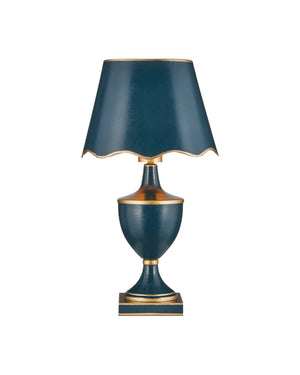 Currey & Company Travelogue Cordless Trophy Table Lamp with Navy Crackle Glaze and Tole Inspired Detailing Navy / Gold 6700-0016