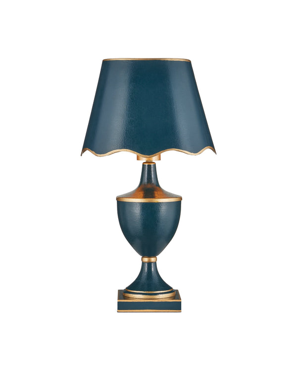 Currey & Company Travelogue Cordless Trophy Table Lamp with Navy Crackle Glaze and Tole Inspired Detailing Navy / Gold 6700-0016