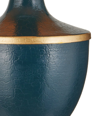 Currey & Company Travelogue Cordless Trophy Table Lamp with Navy Crackle Glaze and Tole Inspired Detailing Navy / Gold 6700-0016