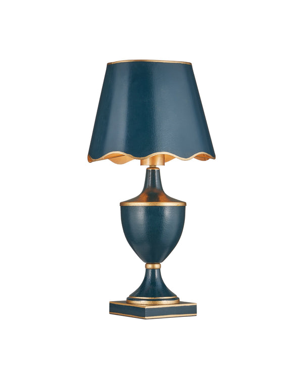 Currey & Company Travelogue Cordless Trophy Table Lamp with Navy Crackle Glaze and Tole Inspired Detailing Navy / Gold 6700-0016